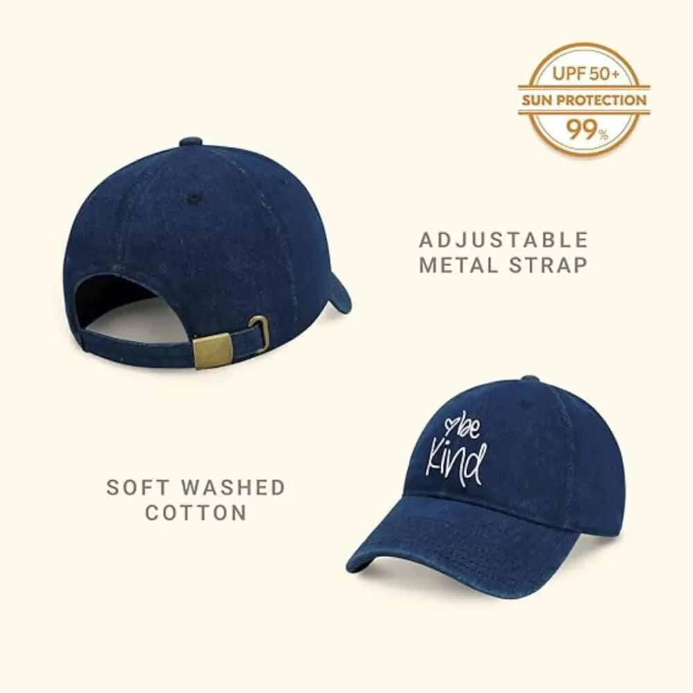 Unisex Dark Denim 100%Cotton Be Kind Embroidered Adjustable Classic Baseball Cap
